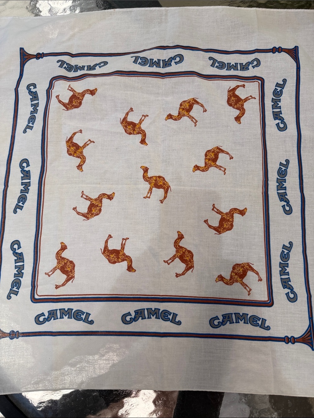 Camel Branded White Cotton Blend Bandana 21” Square - UNISEX
